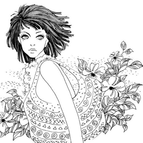 黑白插画壁纸美女