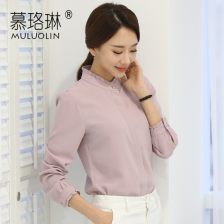 白衬衫女中袖2017春装新款韩版休闲木耳领立领气质打底衬衣雪纺衫