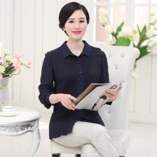 中老年棉麻长袖衬衫女