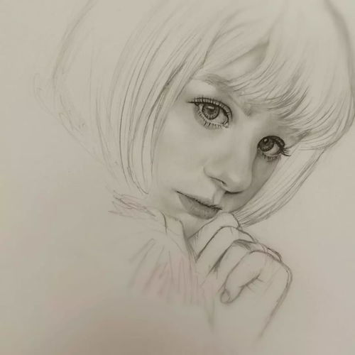 彩色素描女生头像唯美素描