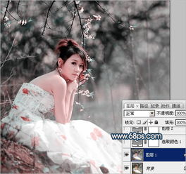 photoshop调出外景美女图片甜美的古典暗青色