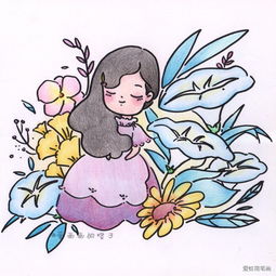 花与少女小女孩简笔画图片