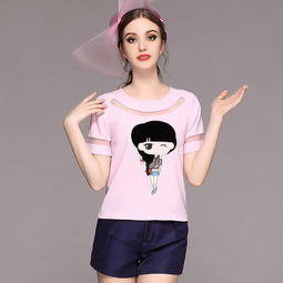 miuco专注欧美快时尚欧美2015夏季新款女装贴布卡通刺绣短袖t恤短裤修身套装女简单网www.j.cn