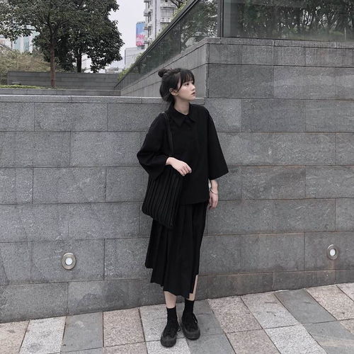 两件套装女韩版暗黑系少女七分袖衬衫上衣高腰百褶半身裙套装潮